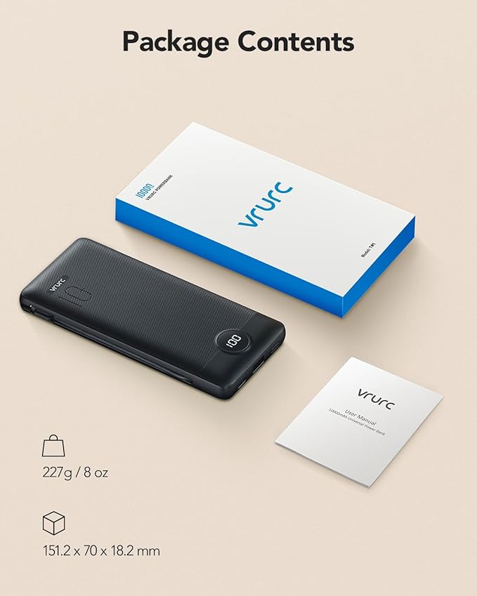 Portable Charger, Power Bank Built-in Cables and AC Wall Plug, VRURC USB C - Image 8