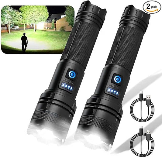 THY TRY Rechargeable LED Flashlight 2-Pack, 90000 High Lumens Super Bright by THY+TRY