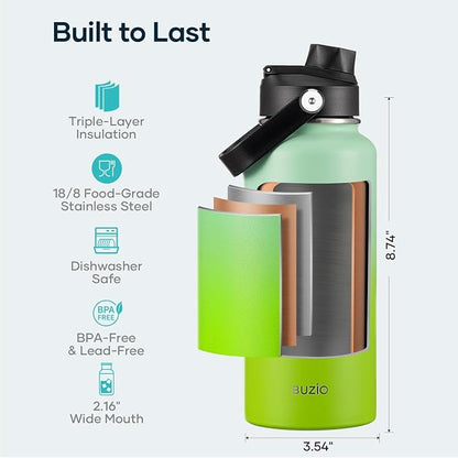 BUZIO 32oz Insulated Water Bottle, Triple Wall Vacuum Stainless Steel Water - Image 4