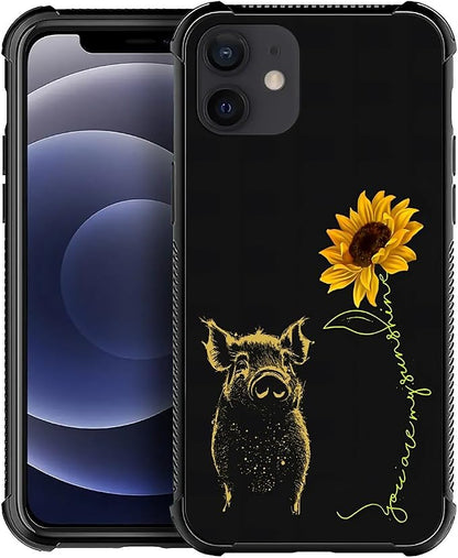 for iPhone 12 Mini Case, Pig Sunflower Yellow Sunshine Pattern Made of Soft by FKBRCL4U