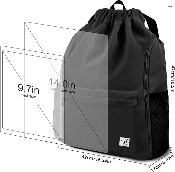 Drawstring Backpack with Mesh Pockets String Gym Bag Sackpack Sandproof Water - Image 7