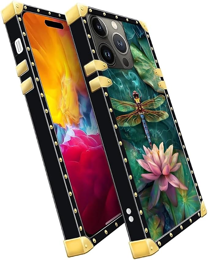 Compatible with iPhone 15 Pro Max Case, Colourful Dragonfly Pink Lily Pads - Image 3