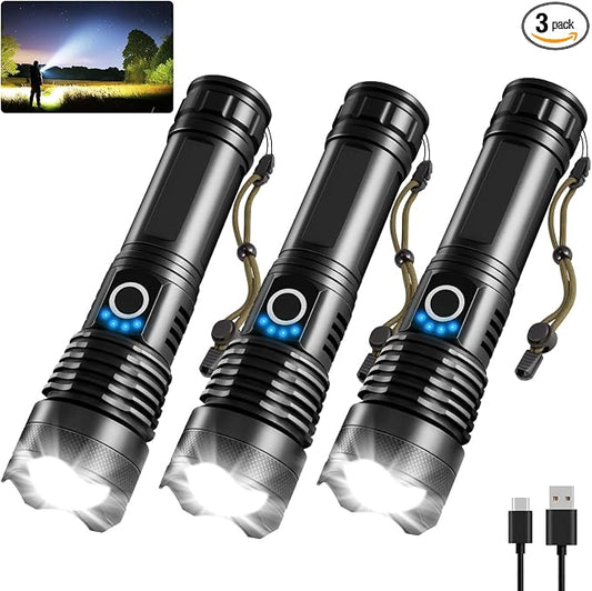 UUYEE 3Pack Rechargeable Flashlights High Lumens, Super Bright Flashlight by UUYEE