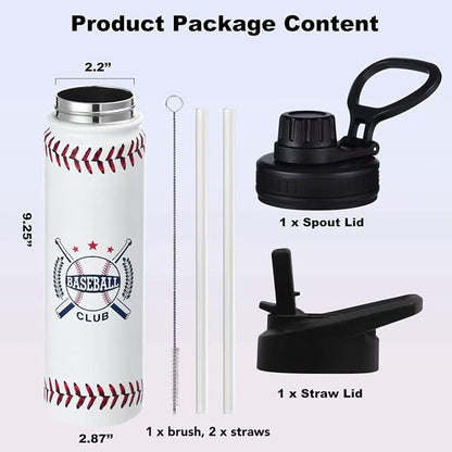 Baseball Water Bottle, 24 oz Insulated Stainless Steel Sports Bottle - Image 5
