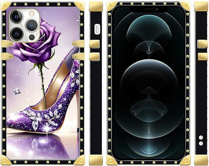 Compatible with iPhone 12 12 Pro Case, High Heeled Purple Diamond Rose Luxury - Image 2