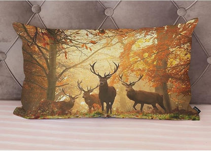 EKOBLA Deers Decorative Pillow Cushion Covers Herd of Deer Stand Among The Fall - Image 2