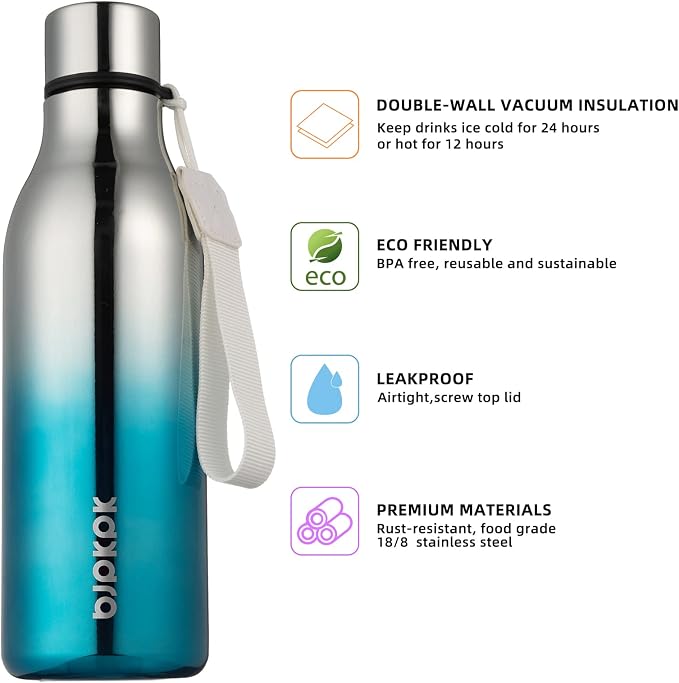 BJPKPK Insulated Water Bottles, 18 oz Stainless Steel Metal Water Bottle - Image 2