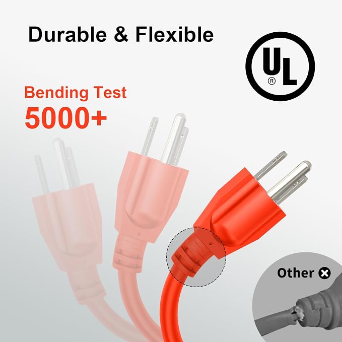 Outdoor Extension Cord Waterproof 50 FT, Flexible 100% Copper 3 Prong Extension - Image 3