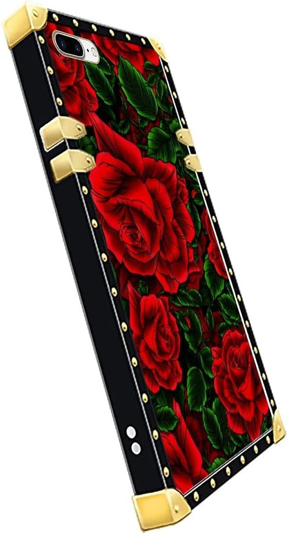 Compatible with iPhone 8 Plus 7 Plus Case, Vector Red Rose Green Leaf Luxury - Image 4