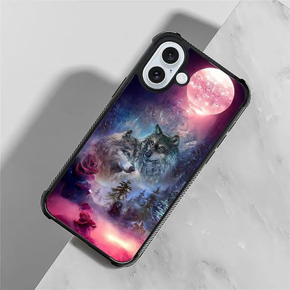 for iPhone 16 Plus Case, Star Two Wolfs Howling Pattern Graphic Design Girl Boy - Image 3