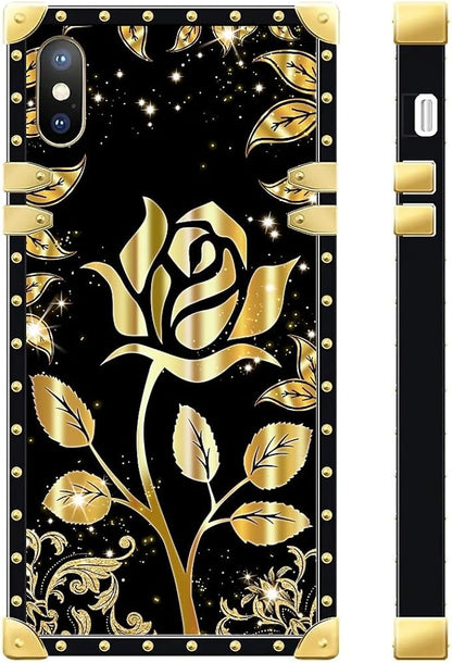 Compatible with iPhone XR Case, Shine Gold Rose Luxury Golden Decoration - Image 3