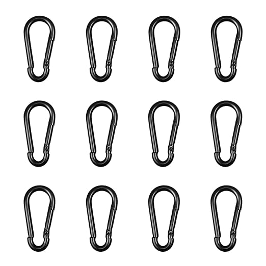 Black Carabiner, Heavy Duty Galvanized Steel Spring Snap Hook Carabiner Clips by High-PQ