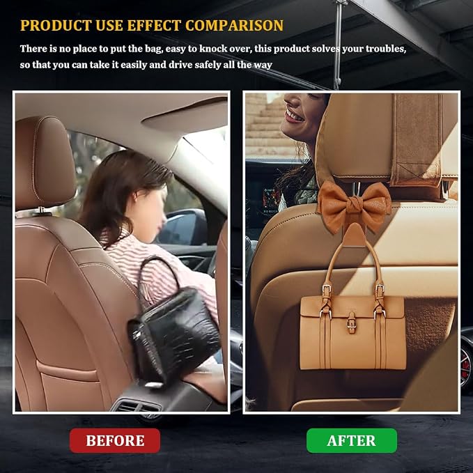 2PCS Car Hooks for Purses and Bags, Cute Bow Car Seat Headrest Hook, Car - Image 3