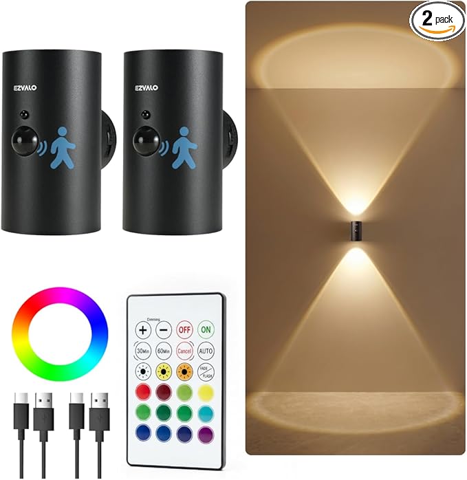 EZVALO Motion Sensor Wall Light, 4000mAh Rechargeable Battery Operated Wall by EZVALO