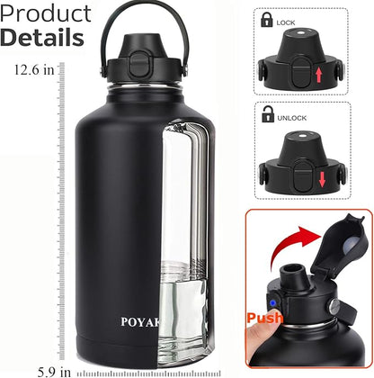 Water Bottle Insulated 32oz 40oz 64oz 128oz Straw Lid Spout Lid & 3 Lids - Image 2