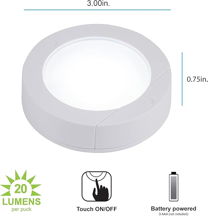 GE Wireless LED Tap-Lights, Battery Operated, 20 Lumens, Touch-Activated Puck - Image 2