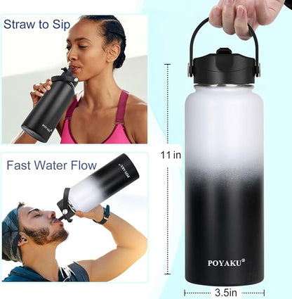 Water Bottle Insulated 32oz 40oz 64oz 128oz Straw Lid Spout Lid & 3 Lids - Image 3