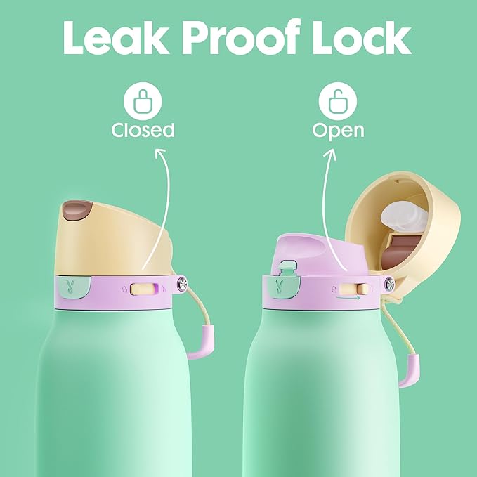 Meoky 24 oz Slim Insulated Water Bottle: Leak Proof Locking Lid, 2-in-1 Straw - Image 4