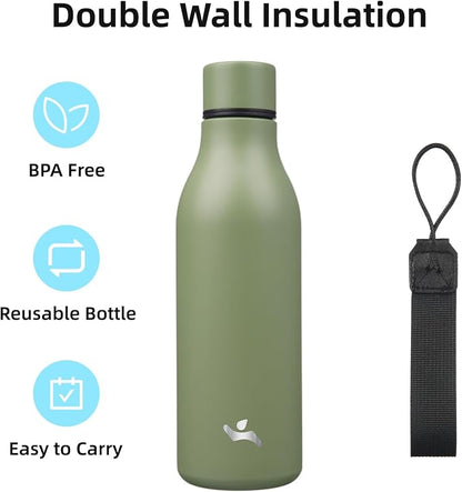 Insulated Water Bottle with Strap, 18 oz Double Wall Stainless Steel Vacuum - Image 3