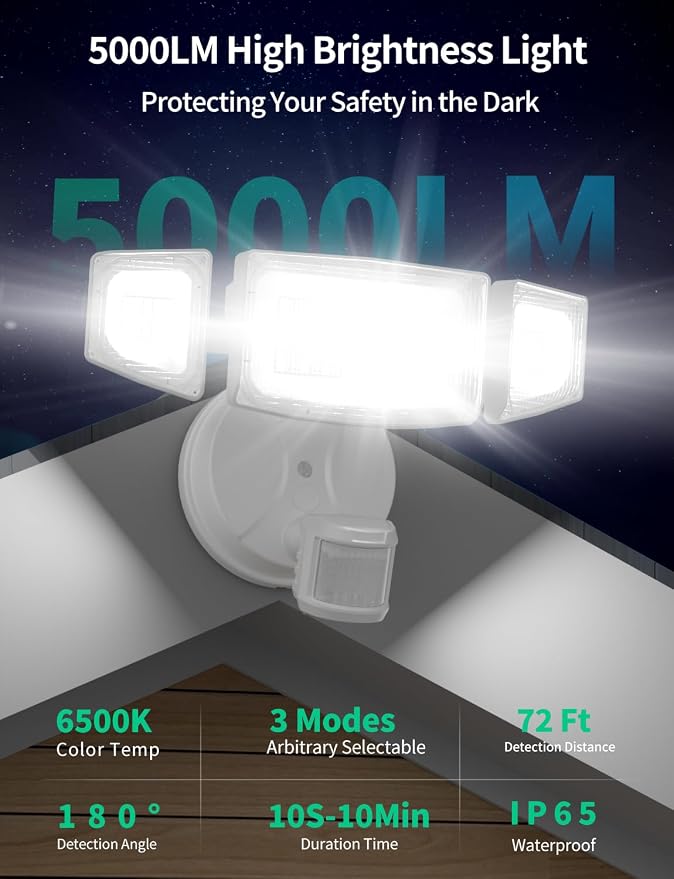 iMaihom 50W Motion Sensor Outdoor Lights, 5000LM Hardwired Motion Sensor Flood - Image 3