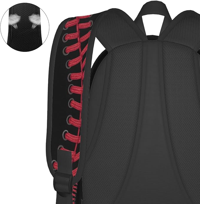 cfpolar 17 Inch Backpack Black Baseball Red Stitches Laptop Bag Shoulder Bag - Image 7