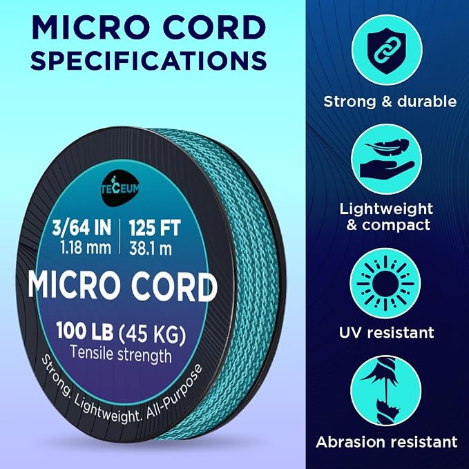 TECEUM Micro Paracord – 1.18 mm X 125 ft – Micro Utility Cord – Thin Braided - Image 4