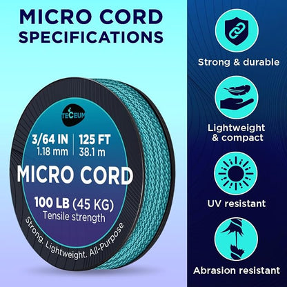 TECEUM Micro Paracord – 1.18 mm X 125 ft – Micro Utility Cord – Thin Braided - Image 4