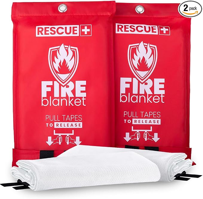 Rescue+ Emergency Fire Blankets – 2 Pack, 40” x 40” Fiberglass Flame Retardant by AlwaysProtectiveFireBlanket