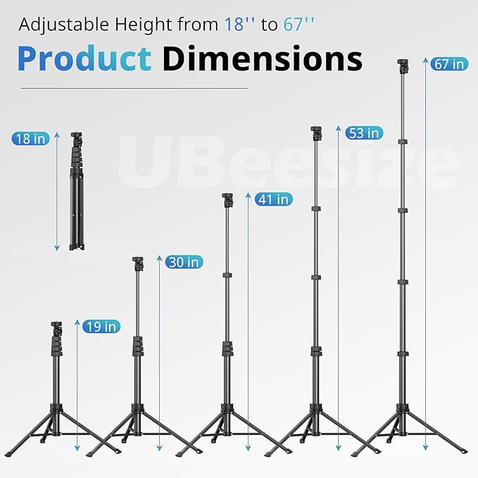 UBeesize 67" Phone Tripod & Selfie Stick, Camera Tripods Stand - Image 2