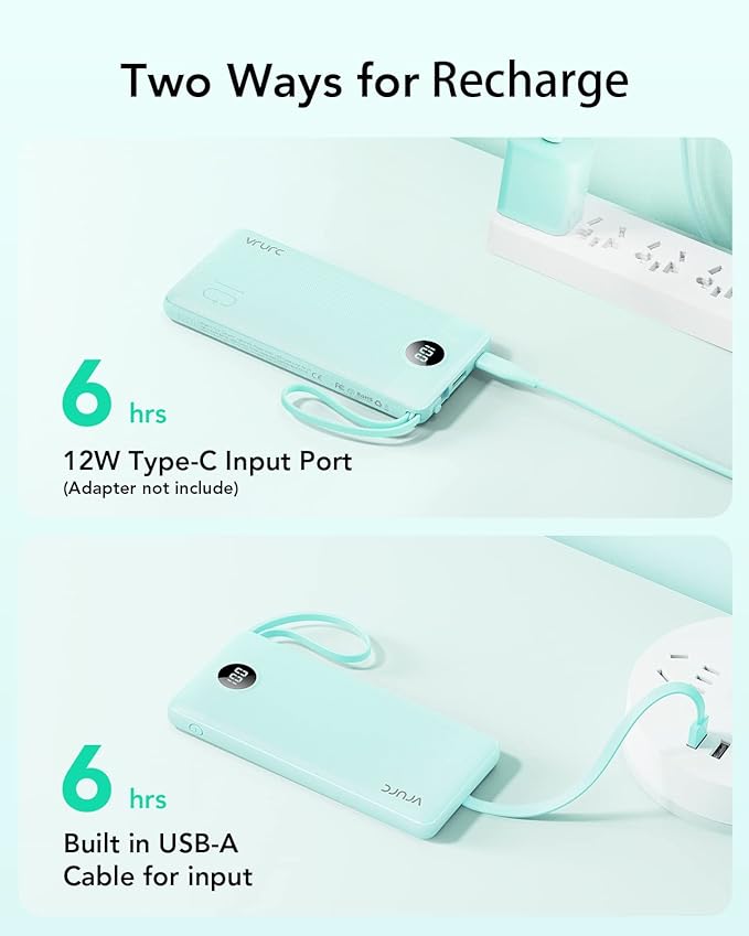 VRURC Portable Charger for iPhone, Compact Travel Power Bank 10000mAh, USB C - Image 6