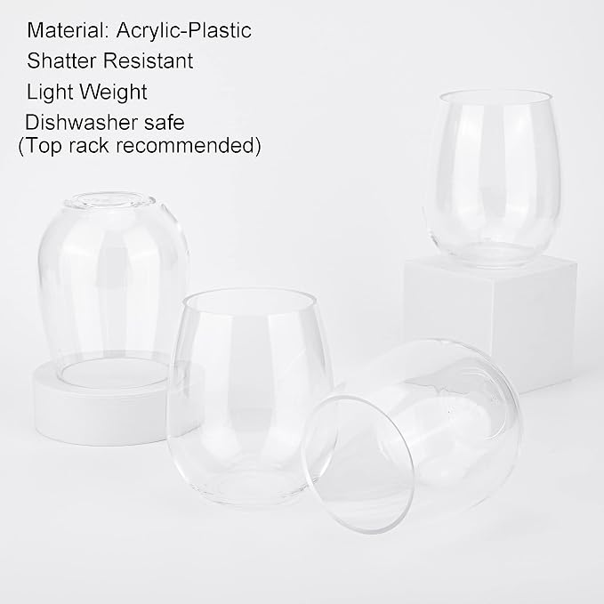 KOXIN-KARLU Classic 18-ounce Acrylic Stemless Wine Glasses, Unbreakable Mixed - Image 4