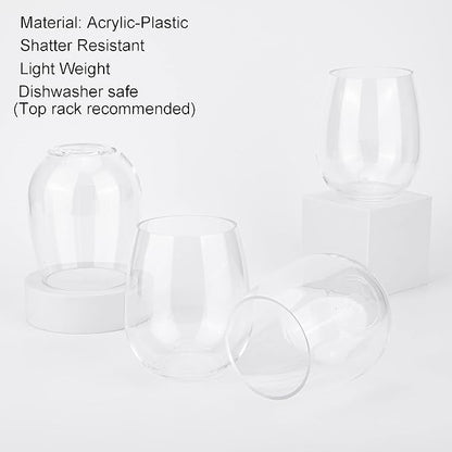 KOXIN-KARLU Classic 18-ounce Acrylic Stemless Wine Glasses, Unbreakable Mixed - Image 4
