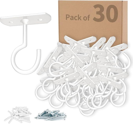 30Pack Ceiling Hooks Bulk for Hanging Plants 2.5in White by QualityEfficiency