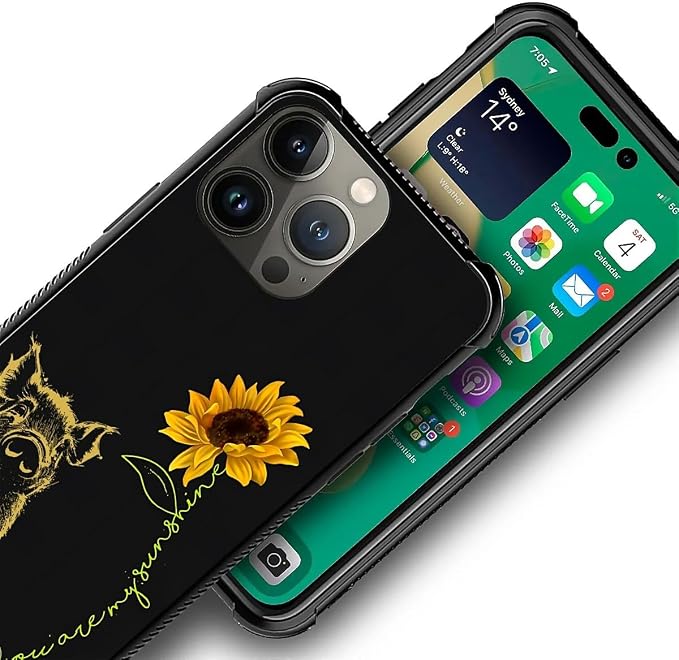 for iPhone 12 Pro Max Case, Pig Sunflower Yellow Sunshine Pattern Graphic - Image 4