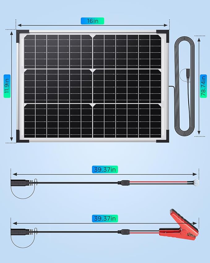 20W Solar Battery Charger & Maintainer, 12V Waterproof Trickle Charger Kit - Image 9