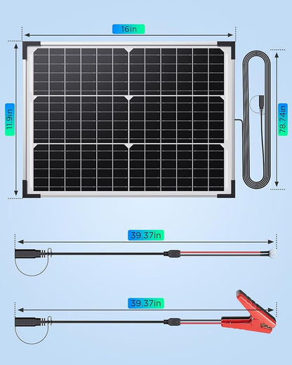 20W Solar Battery Charger & Maintainer, 12V Waterproof Trickle Charger Kit - Image 9