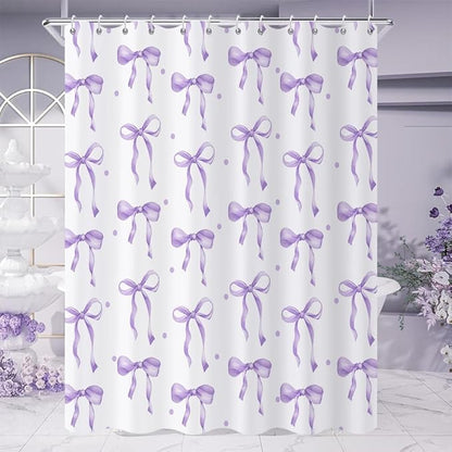 Purple Bow Shower Curtain, Lavender Modern Aesthetic Bowknot - Image 3