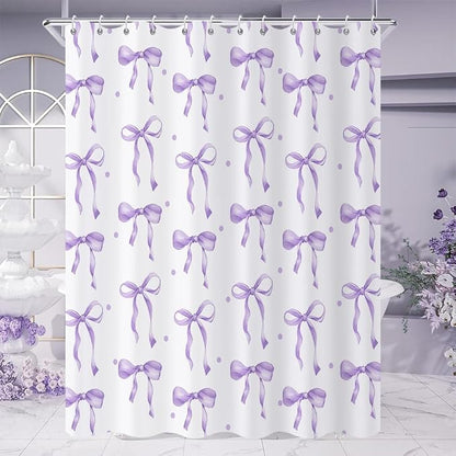 Purple Bow Shower Curtain, Lavender Modern Aesthetic Bowknot - Image 3