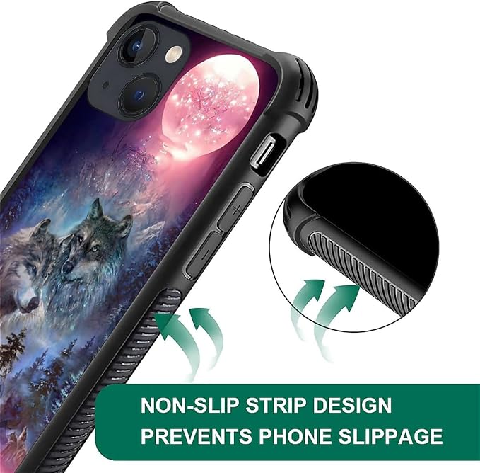 for iPhone 13 Mini Case, Star Two Wolfs Howling Pattern Graphic Design Girl Boy - Image 6
