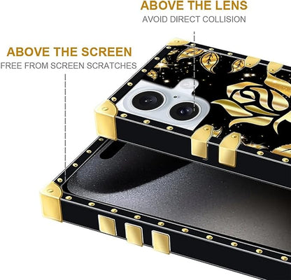 Compatible with iPhone 16 Case, Shine Gold Rose Luxury Golden Decoration - Image 5