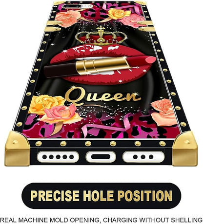 Compatible with iPhone 8 7 SE Case, Queen Lip Crown Leopard Print Luxury Golden - Image 5