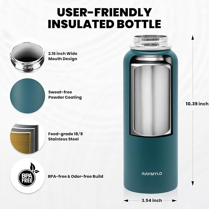 RAYMYLO Insulated Water Bottle 40 oz, Triple Wall Vacuum Stainless Steel - Image 5