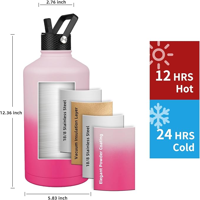 Insulated Water Bottle 128oz, Triple Wall Vacuum Stainless Steel, Leak Proof & - Image 2