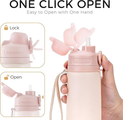 TakeToday Collapsible Water Bottles 21oz, Foldable Platinum Silicone Travel - Image 6