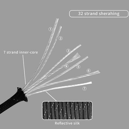 Paracord Rope, Reflective III Parachute Cord 7 Strand Core 550lb, 50ft Black - Image 5