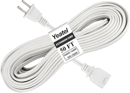 50FT White Extension Cord, 2 Prong Extension Cords Indoor, 16 Gauge SPT-2 Flat by Yeatel
