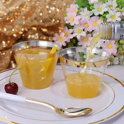 I00000 200 Pack Gold Plastic Cups, 9 Oz Elegant Clear Plastic Cups Gold Rimmed - Image 3