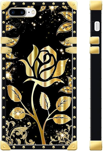 Compatible with iPhone 8 7 SE Case, Shine Gold Rose Luxury Golden Decoration - Image 3