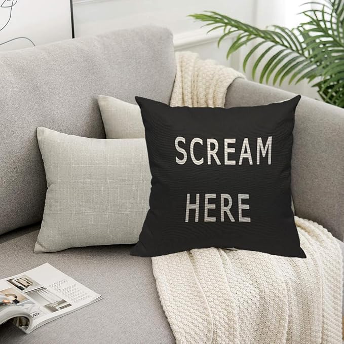 TKS MITLAN Scream Here Pillow Cover 18x18 inch Black White Phrase Pillows - Image 5