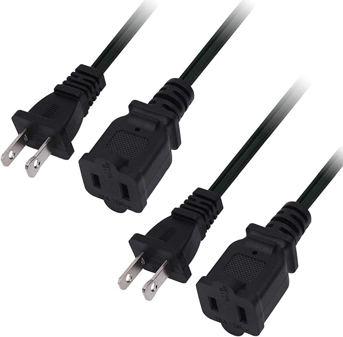 2-Pack Extension Cord 2 Prong, 5FT Short and Small Etension Cords Male/Female by Yeatel